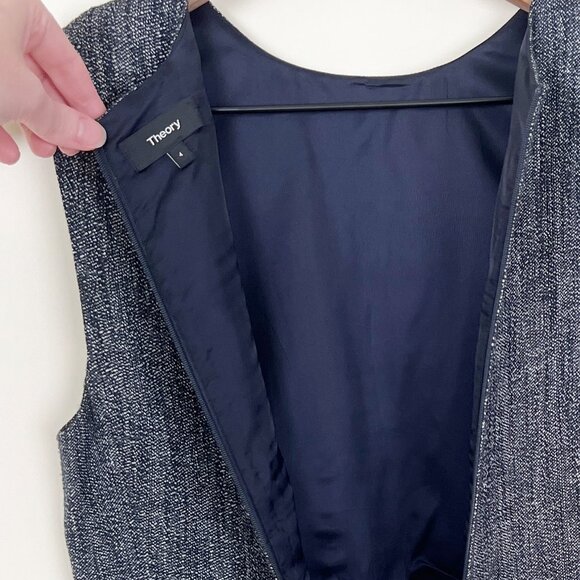 Theory Dart Mini Midi Dress In Herringbone Linen Fit & Flare Formal Work Office - Picture 6 of 11